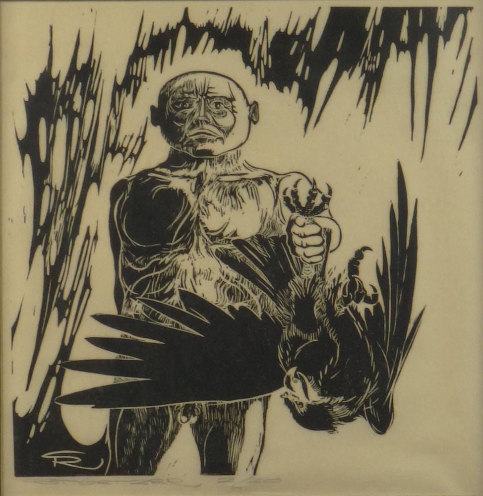 Robert Stoetzer, American 20th Century Woodcut  "Bird Man"