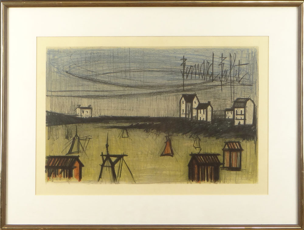 Bernard Buffet, French (1928-1999) Color Lithograph "Landscape with Houses"