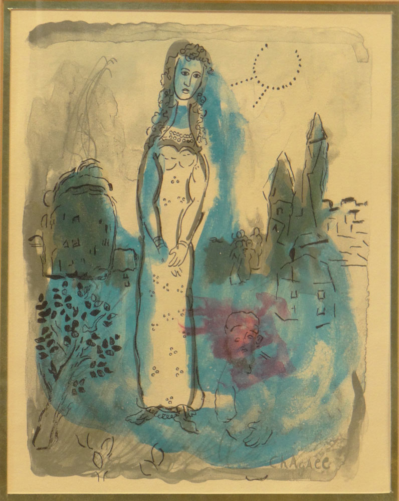 Marc Chagall French (1887-1985) Color Lithograph "Esther (from Bible II, Verve 37/38) Mourlot 252