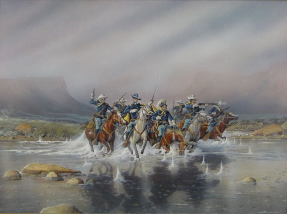 Sixten Netzler American-Miami-California (born1940- ) Oil on Board "Calvary Charge" Signed Sixten Lower Right