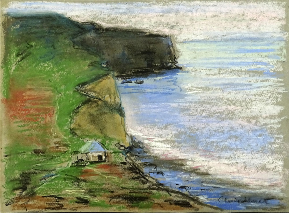 after: Claude Monet, French (1840-1926) pastel on paper, coastal landscape