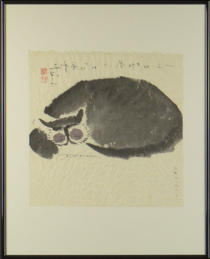 John Chen, Chinese-American (contemporary) Ink and wash on Paper, "Sleeping cat"