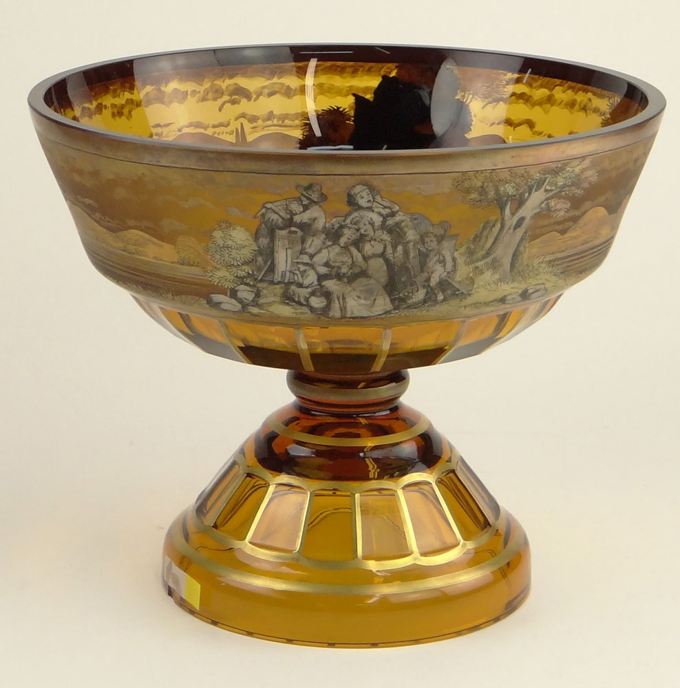 Antique Amber Colored Bohemian Cut Glass Center Bowl