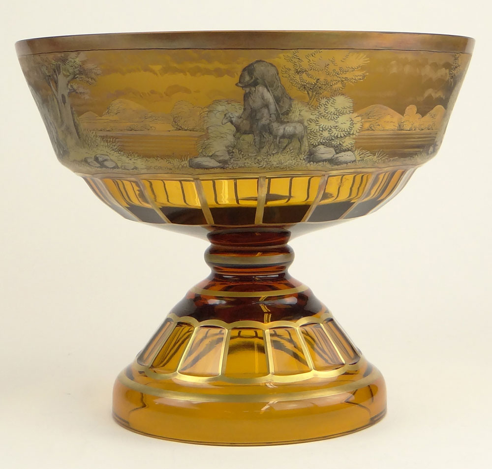 Antique Amber Colored Bohemian Cut Glass Center Bowl