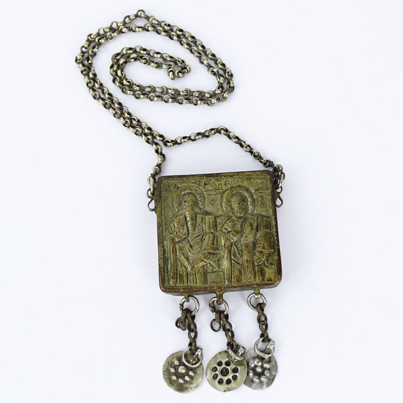 19th Century or Earlier Greek Silver Icon / Reliquary Necklace