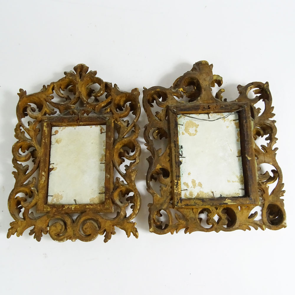 Pair of Vintage Paintings On Copper In Florentine Carved Giltwood Frames