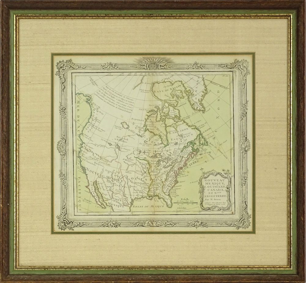 Circa 1766 French Engraving Map of North America with embellished border