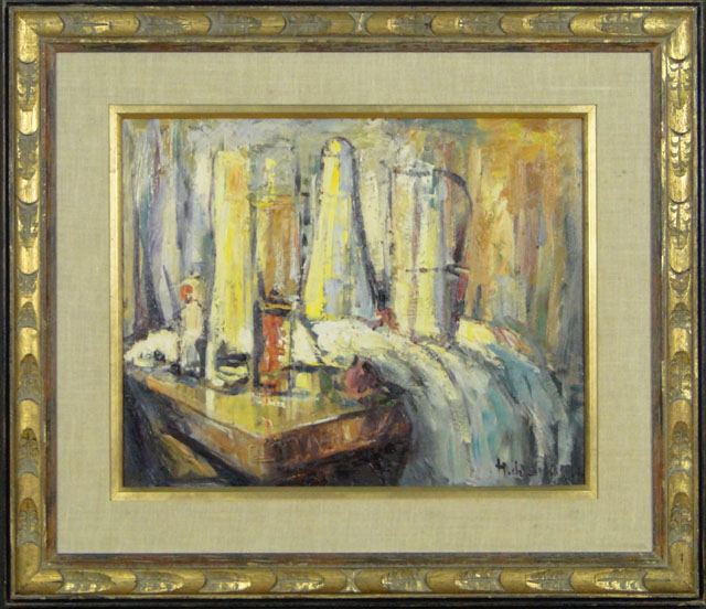 Mid 20th Century American School Oil on Masonite "Still Life with Vases"