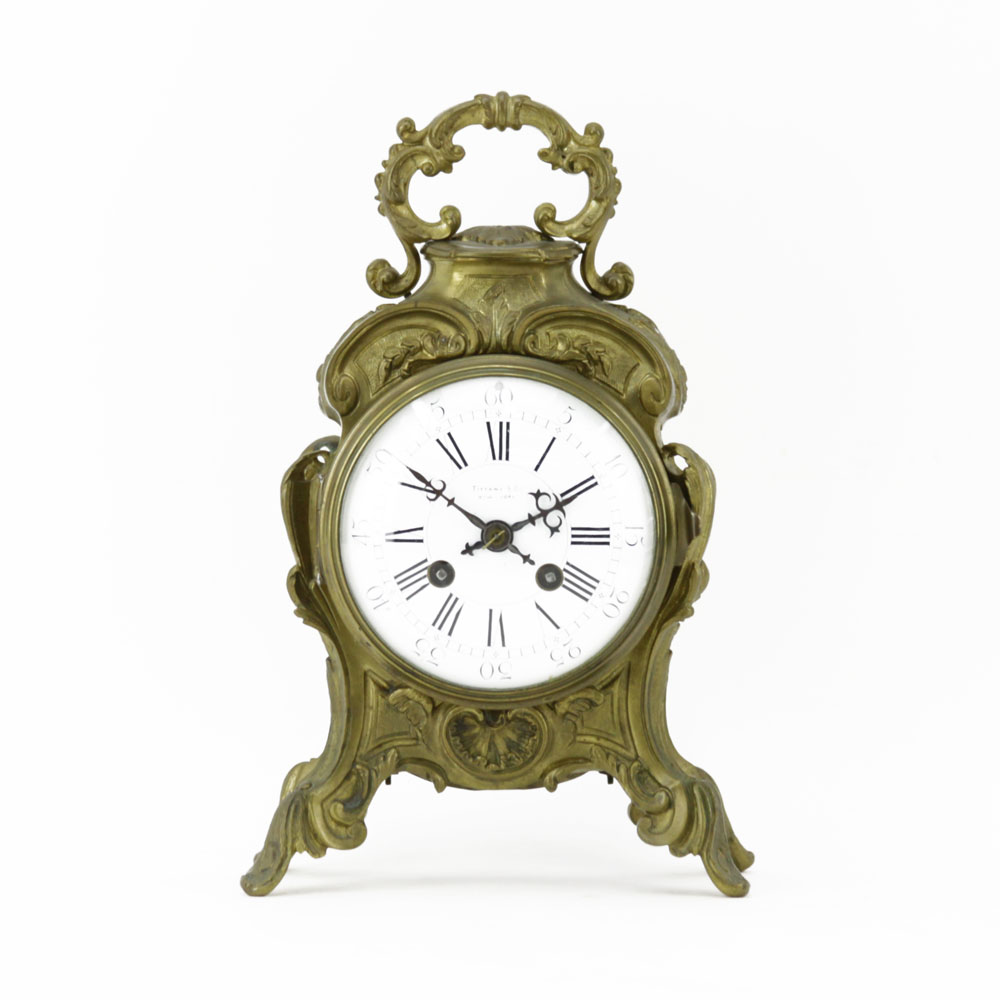 19/20th Century Tiffany & Co Rococo style Bronze Bracket Clock with Porcelain Dial