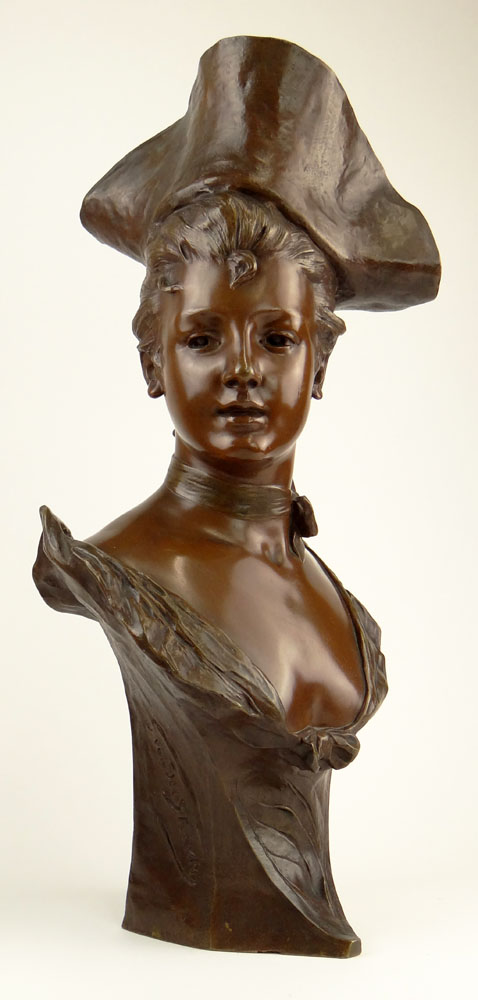 George van der Straeten, Belgian (1856-1941) Bronze Sculpture 'Woman with Tricorner Hat"