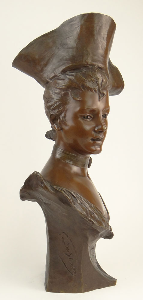 George van der Straeten, Belgian (1856-1941) Bronze Sculpture 'Woman with Tricorner Hat"