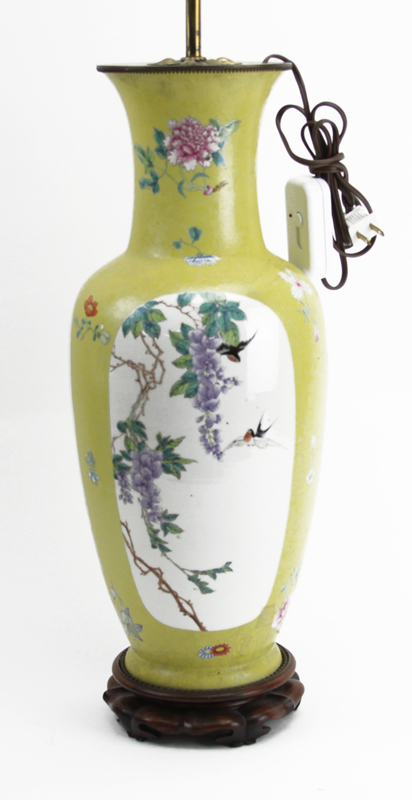 19/20th Century Chinese Famille Jaune Porcelain Vase Mounted as Lamp