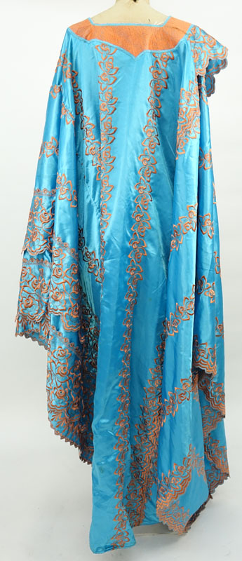 Middle Eastern Hand Embroidered Turquoise and Coral Colored Ceremonial Robe