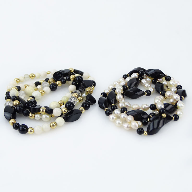 Two (2) Pearl, Black Onyx and Bead Necklaces