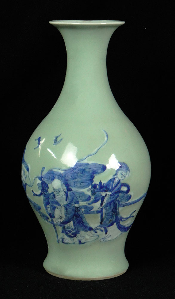 Chinese Blue Decorated Celadon Porcelain Bottle Vase