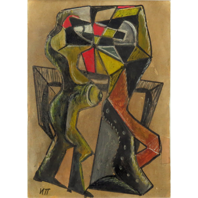 Ivan Puni aka Jean Albert Pougny, Russian/French (1892-1956) Ink/gouache on card "Cubist Figures"