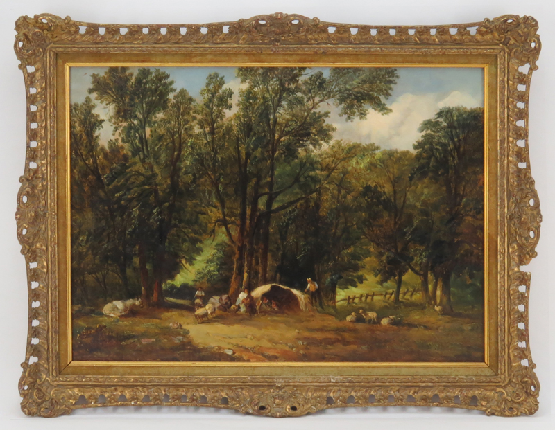 Alfred Vickers, British (1786-1868) Oil on canvas "Woodland Shepherds" Signed A