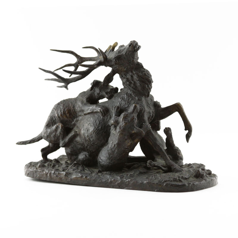 Christophe Fratin, French (1801–1864) Bronze Sculpture "Cerf attaqué par trois chiens" Circa 1834