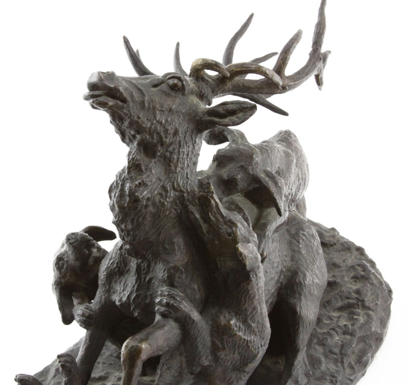 Christophe Fratin, French (1801–1864) Bronze Sculpture "Cerf attaqué par trois chiens" Circa 1834