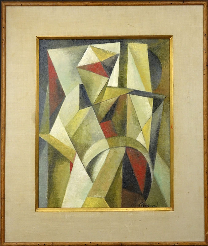 Youla Chapoval, French/Russian (1919-1951) "Composition" Abstract Geometric Oil on Canvas. 