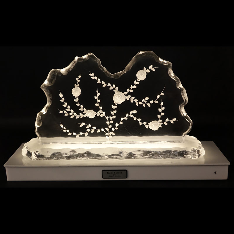 Fred Baker, American/German (20th C) Contemporary Hand Crafted Lucite Sculpture On Lighted Base "Mt. Vesuvius". 