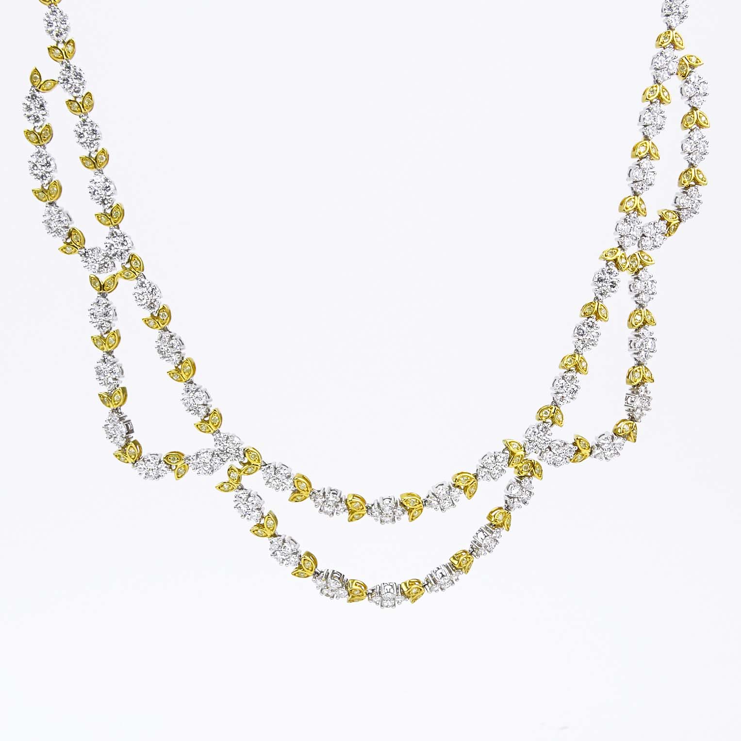 Approx. 15.71 Carat TW Fancy Yellow and White Diamond and 18 Karat Gold Necklace.