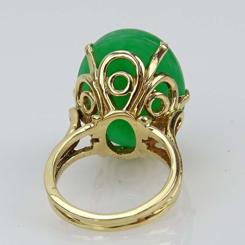 Vintage Approx. 18.94 Carat Double Cabochon Jade and 14 Karat Yellow Gold Ring.