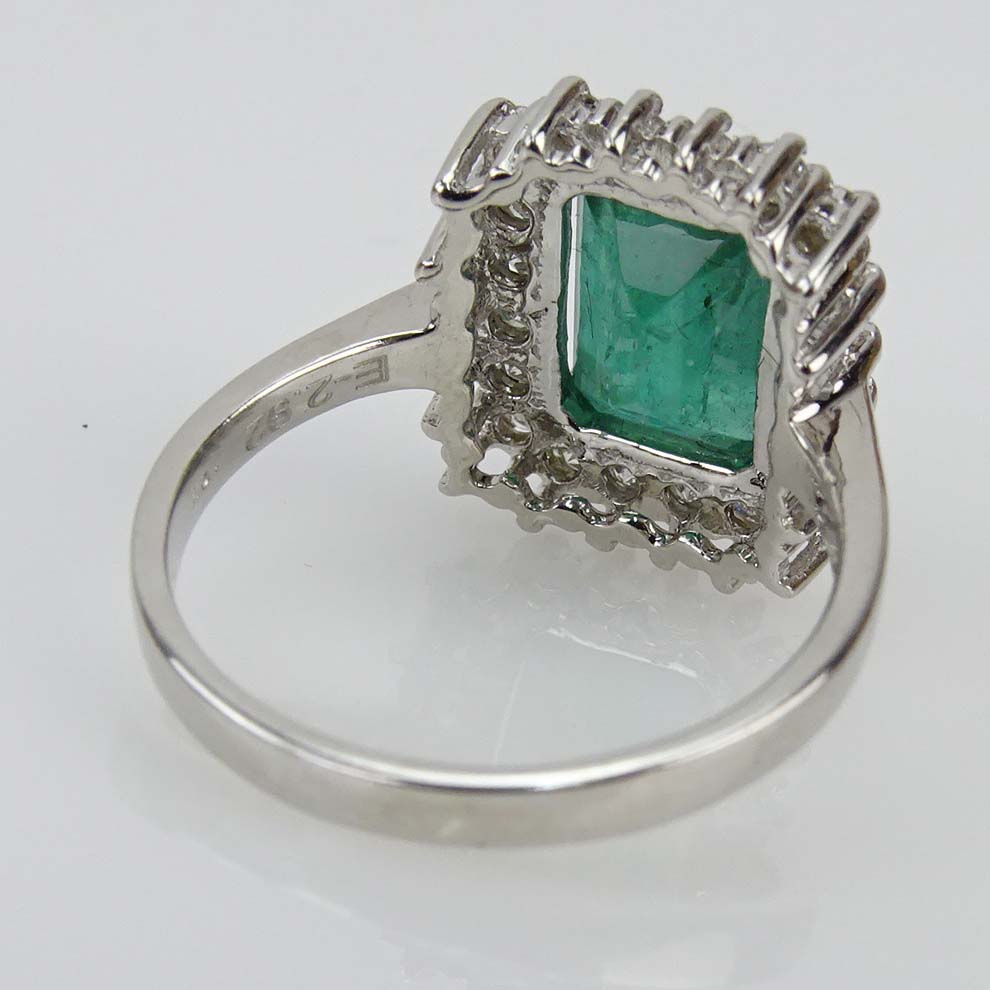 Contemporary 2.92 Carat Emerald, Diamond and 18 Karat White Gold Ring. 