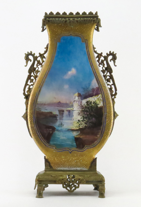 19th Century French Old Paris Orientalist Painted Porcelain and Bronze Mounted Urn/Vase.