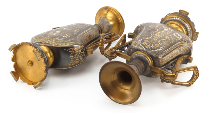 Pair 19th Century French Bronze Niello Urns.