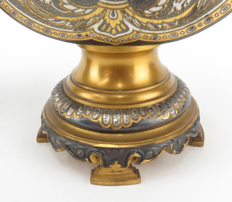 Pair 19th Century French Bronze Niello Urns.