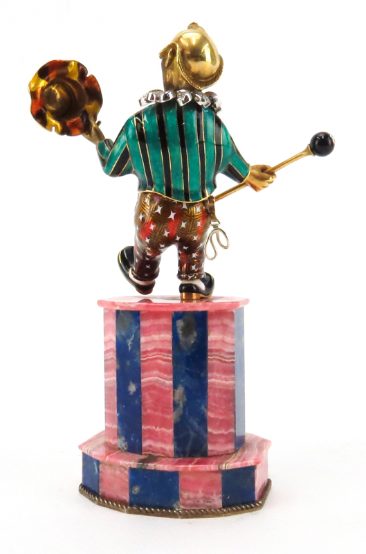 Very Fine Vintage 18 Karat Yellow Gold and Enamel Clown Figure.