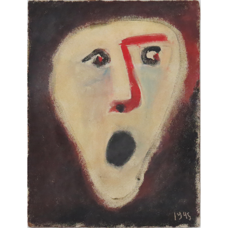 20th Century European School Oil On Masonite "Face" Dated 1945. 