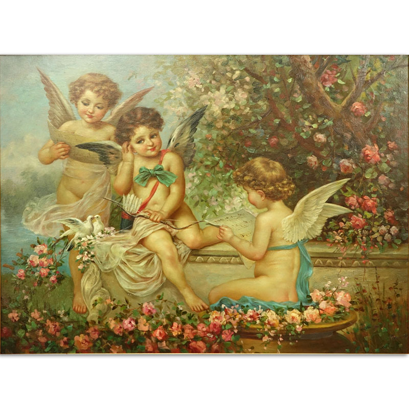 Large Modern Oil On Canvas "Putti". 