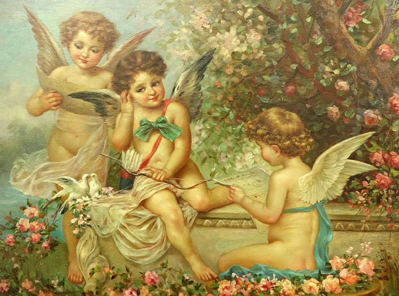 Large Modern Oil On Canvas "Putti". 