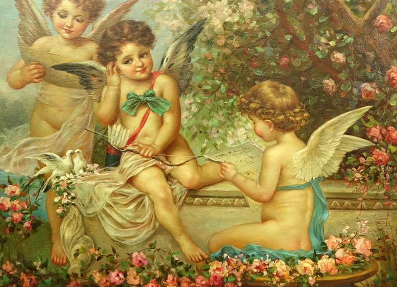 Large Modern Oil On Canvas "Putti". 