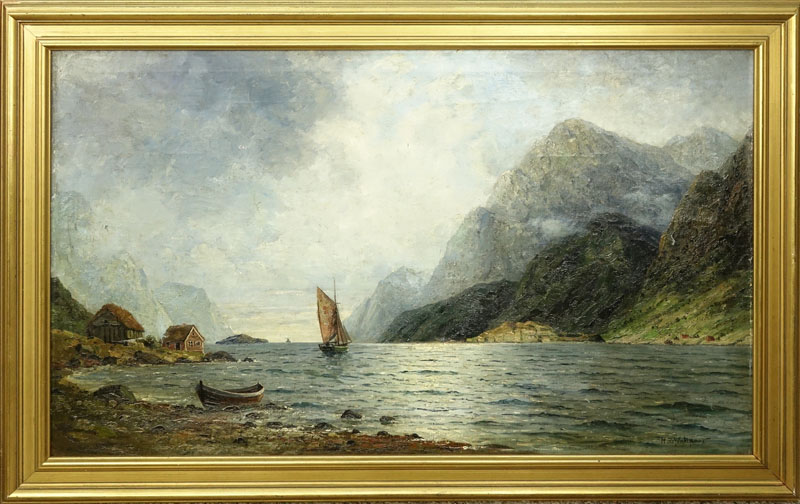 Nikolai Nikanorovich Dubovskoy, Russian (1859-1918) Oil on canvas "Sail Boat Through The Mountains" 