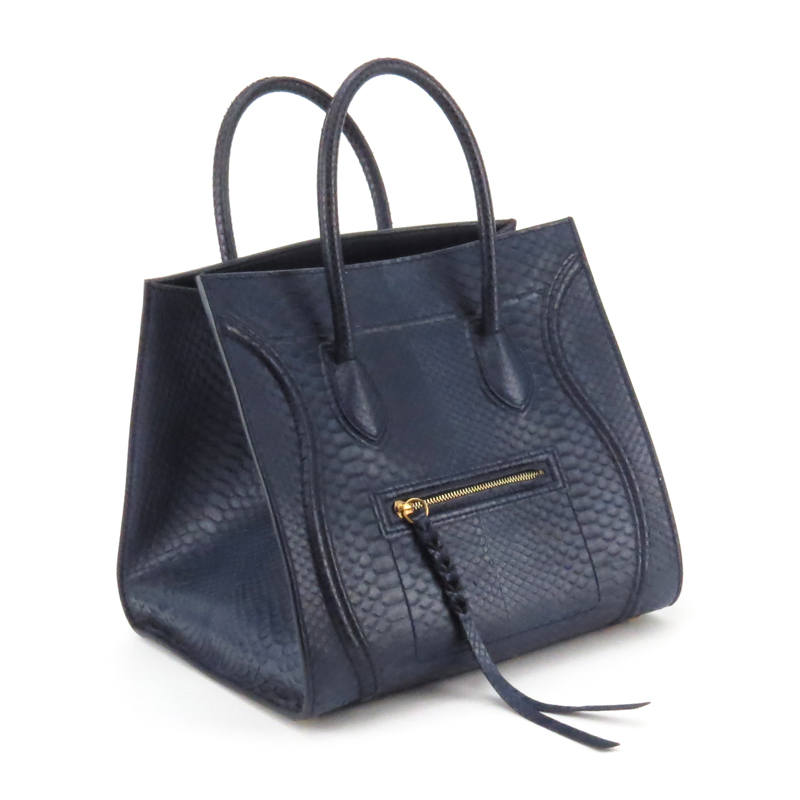 Celine Navy Blue Medium Luggage Phantom Handbag In Full Python.