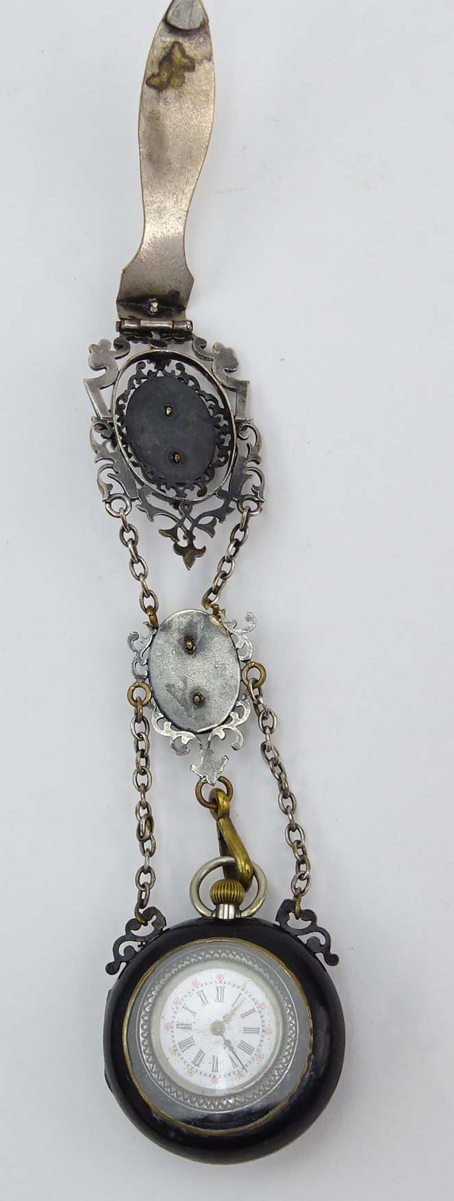 Antique Chatelaine with Lady's 835 Silver Locle Pocket Watch.