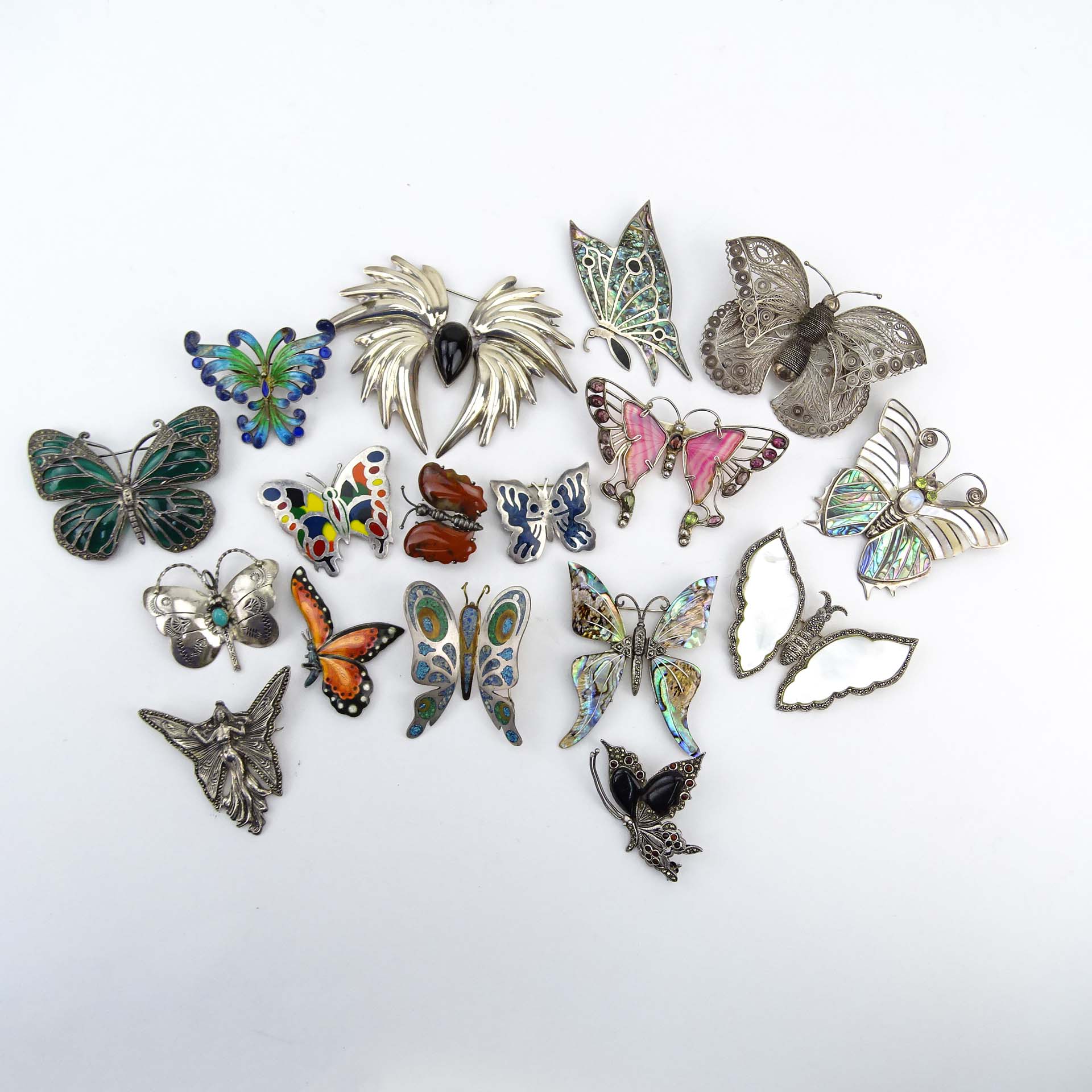 Collection of Seventeen (17) Silver Butterfly Brooches.