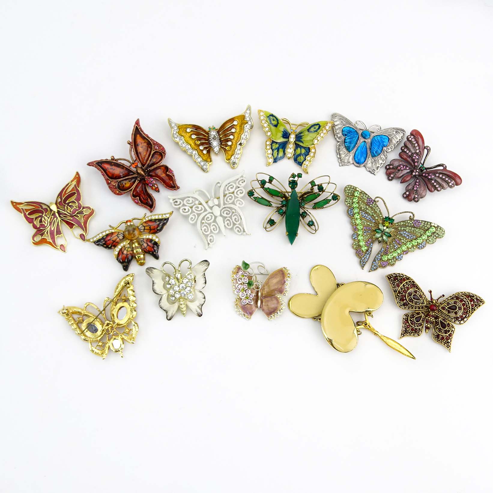 Collection of Fifteen (15) Fashion Butterfly Brooches variously with enamel and faux gem stones.