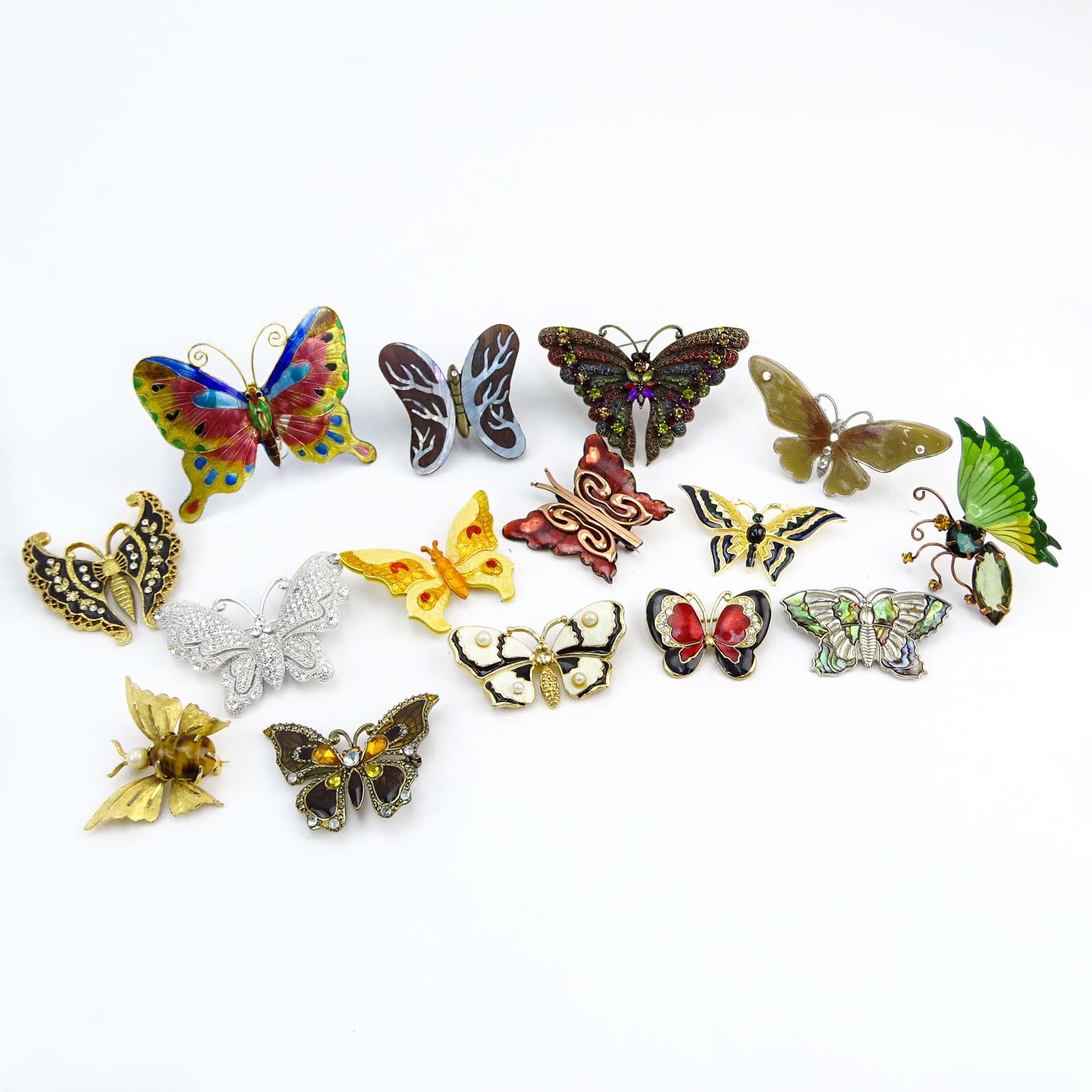 Collection of Fifteen (15) Fashion Butterfly Brooches decorated variously with enamel and faux gem stones.