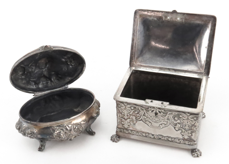 Collection of Two (2) Antique or Vintage Silverplate Repousse Boxes.