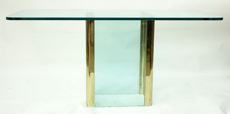 Attributed to Pace Collection. Glass and brass console/dining table.