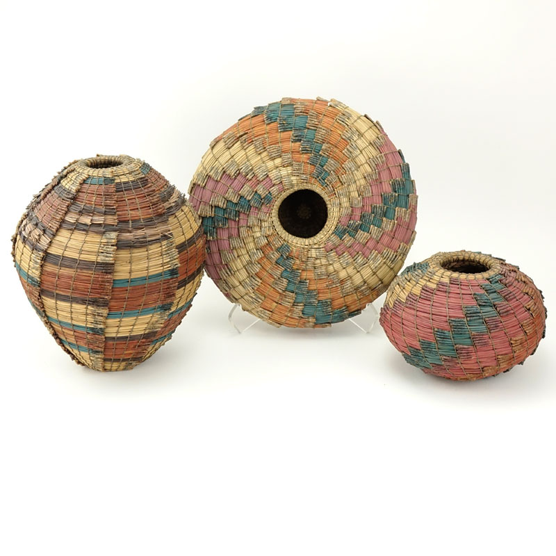 Collection of Three (3) Native American Hand Woven Vases.