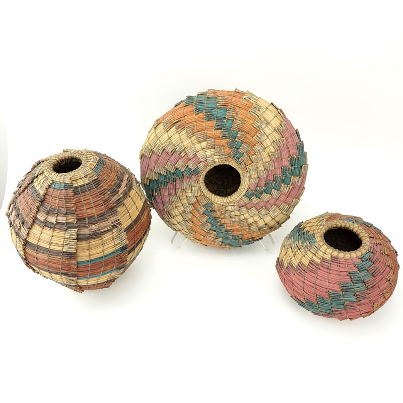 Collection of Three (3) Native American Hand Woven Vases.