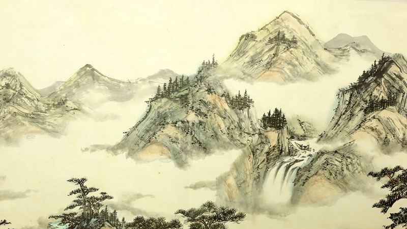 Large 20th Century Chinese Watercolor On Paper "Landscape".