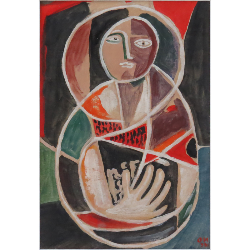 20th Century Russian School Gouache On Paper "Abstract Figural Composition" Bears Initials (Cyrillic) and dated '930. 