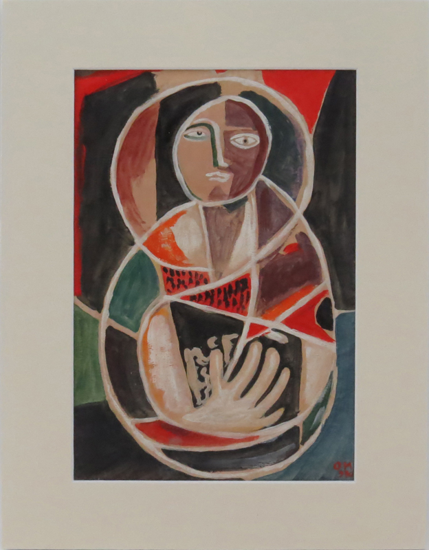 20th Century Russian School Gouache On Paper "Abstract Figural Composition" Bears Initials (Cyrillic) and dated '930. 