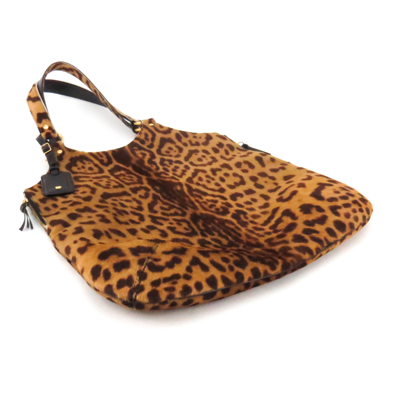 Yves Saint Laurent Printed Cowhide Leather Hobo Style Bag.